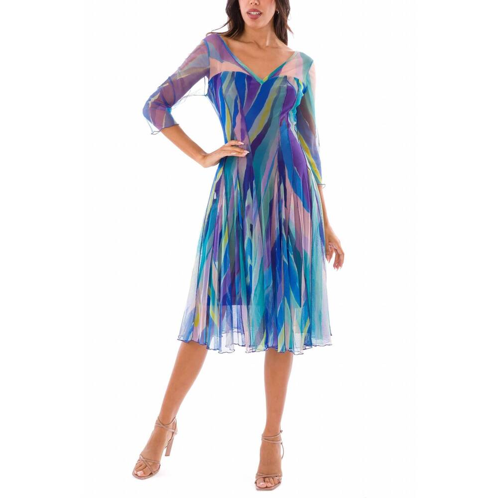 NEW ELANA KATTAN paneled print slit midi dress in aquarelle